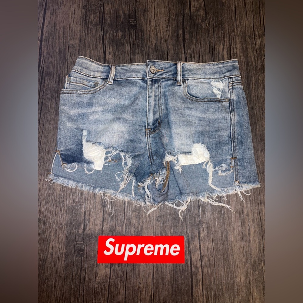Ripped Jean Shorts - Light Blue